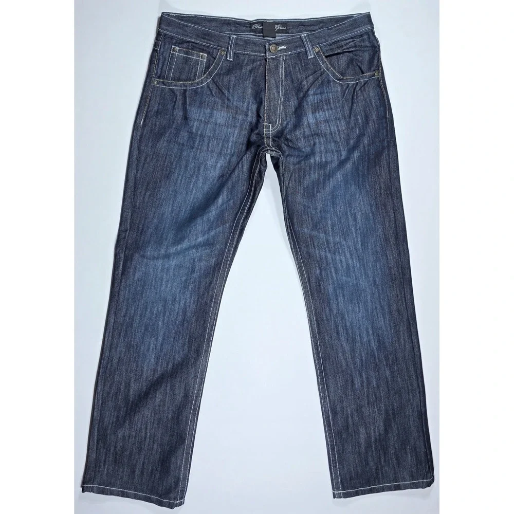 Brooklyn Xpress Mens Straight Leg Jeans Dark Wash Blue Denim W38 L32 Y2K Style
